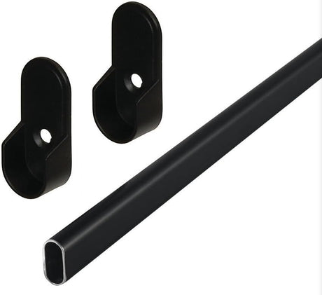 TAG Hardware 3 Pieces Kit Oval Wardrobe Tube Closet Rod with End Caps Matte Black 1.3mm Thick Aluminum