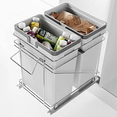 Salice Double Bin Full Extension Pullout Trash System with Soft Close and Door Mount Brackets for Base Cabinets