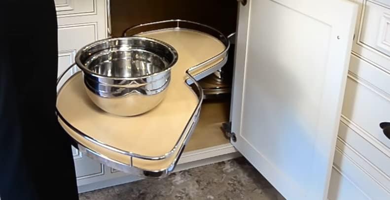 Lemans II Set 2-Shelf Lazy Susan with Soft-Close for Blind Base Corner Cabinets Chrome and Maple Model 60 Swing Left