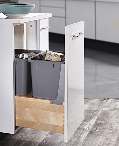 Hafele Double Wood Framed Bottom Mount Kitchen Pullout Waste Container Trash Can System with Soft Close Slides and Mounting Brackets
