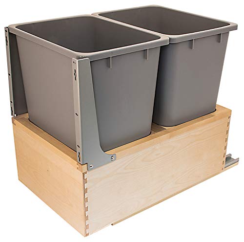 Hafele Double Wood Framed Bottom Mount Kitchen Pullout Waste Container Trash Can System with Soft Close Slides and Mounting Brackets