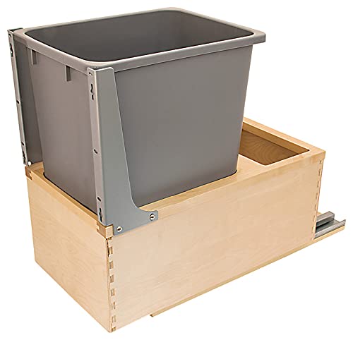 Single Wood Framed Bottom Mount Kitchen Pullout Waste Container Trash Can System with Soft Close Slides and Mounting Brackets