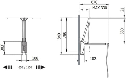 Servetto ClosetPro Central Wall-Mounted Wardrobe Lift Expanding 25 9/16" - 45 1/4" Steel Tubing 22 lb Weight capacity