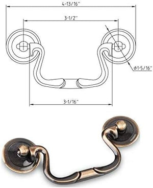 3.5" Center-to-Center Elements Kingsport Bail Style Cabinet Pull Drawer Handle with Round Rosettes