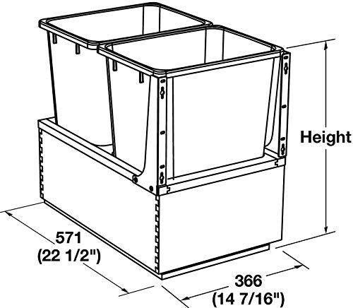 Hafele Double Wood Framed Bottom Mount Kitchen Pullout Waste Container Trash Can System with Soft Close Slides and Mounting Brackets