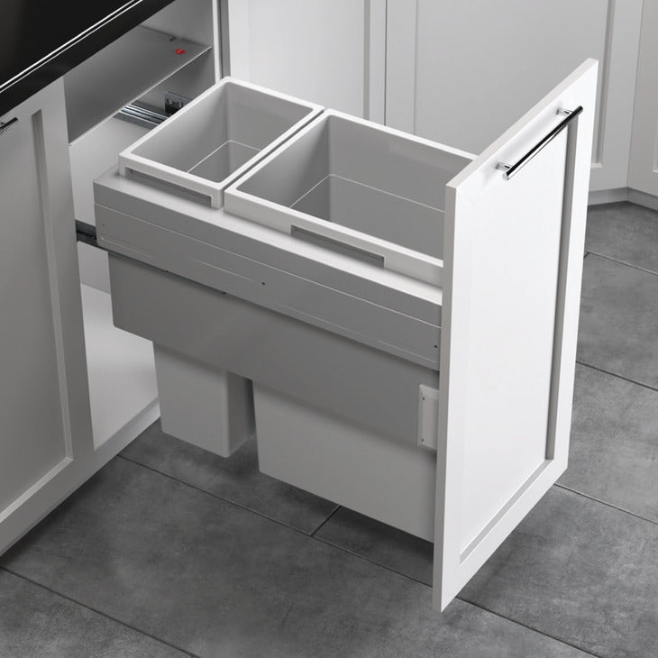 Hailo US Cargo 15 Full Access 52 Liters Waste Bin Soft-Close Pull-Out Organize Space Saver Organizer (1 x 37 + 1 x 15 Liter Bins)