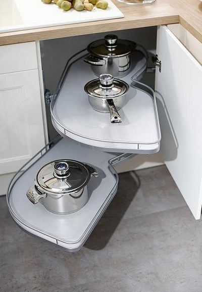 Hafele Kessebohmer LeMans II 2-Shelf Lazy Susan Set - Blind Corner Cabinet Storage (Chrome/White)