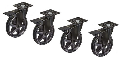 4-ProPack Heavy-Duty Rustic Iron Caster Swivel Wheels with Brakes for Furniture, Industrial, and DIY Projects