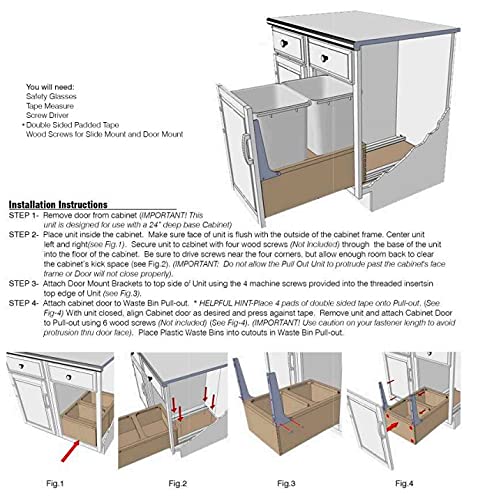 Double Wood Framed Bottom Mount Kitchen Pullout Waste Container Trash Can System with Soft Close Slides and Mounting Brackets