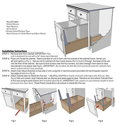 Hafele Double Wood Framed Bottom Mount Kitchen Pullout Waste Container Trash Can System with Soft Close Slides and Mounting Brackets