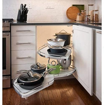 Hafele Kessebohmer LeMans II 2-Shelf Lazy Susan Set - Blind Corner Cabinet Storage (Chrome/White)