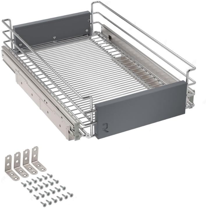 Heavy-Duty Steel Adjustable Pullout Wire Basket Pots, Pans, Lid Cookware, Pantry Cabinet Organizer