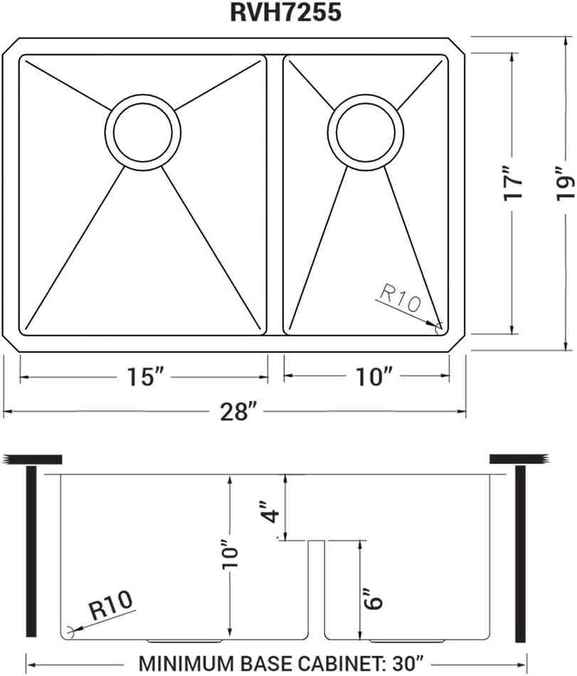 Ruvati 28-inch Low-Divide RVH7255 Undermount Tight Radius 60/40 Double Bowl 16 Gauge Stainless Steel Kitchen Sink