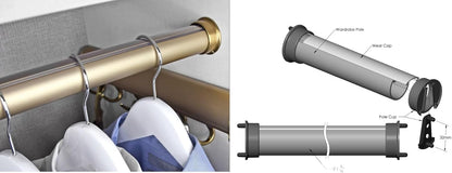 TAG Hardware Premium 1-5/16” Diameter Round Wardrobe Closet Rod with End Supports and Protective Insert Cap
