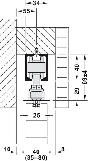 HAWA Junior 80/Z Single 176 Lb. Sliding Door Hardware Fitting Set Top Hung System with Upper Track 6' 6 3/4"