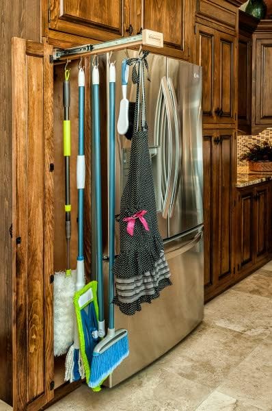 Rev-A-Shelf 14" Pull Out Kitchen Cabinet Pantry Organizer with 5 Hanging Hooks with Ball Bearing Slide System, Maple Wood, GLD-W14-SC-5