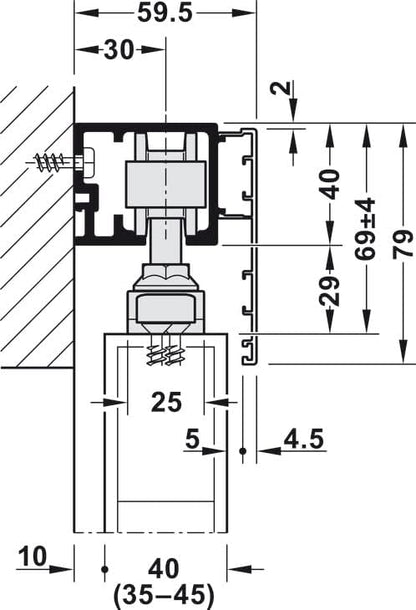 HAWA Junior 80/Z Single 176 Lb. Sliding Door Hardware Fitting Set Top Hung System with Upper Track 4’ 7 1/8" Up To 8’ 2 7/16" Length