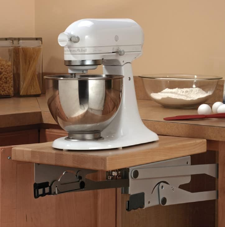 Hafele 504.20.900 Kitchen Appliance Hardware Stand Mixer Soft-Close Lift Steel Mechanism 60 Lb Storage Weight Capacity Platinum