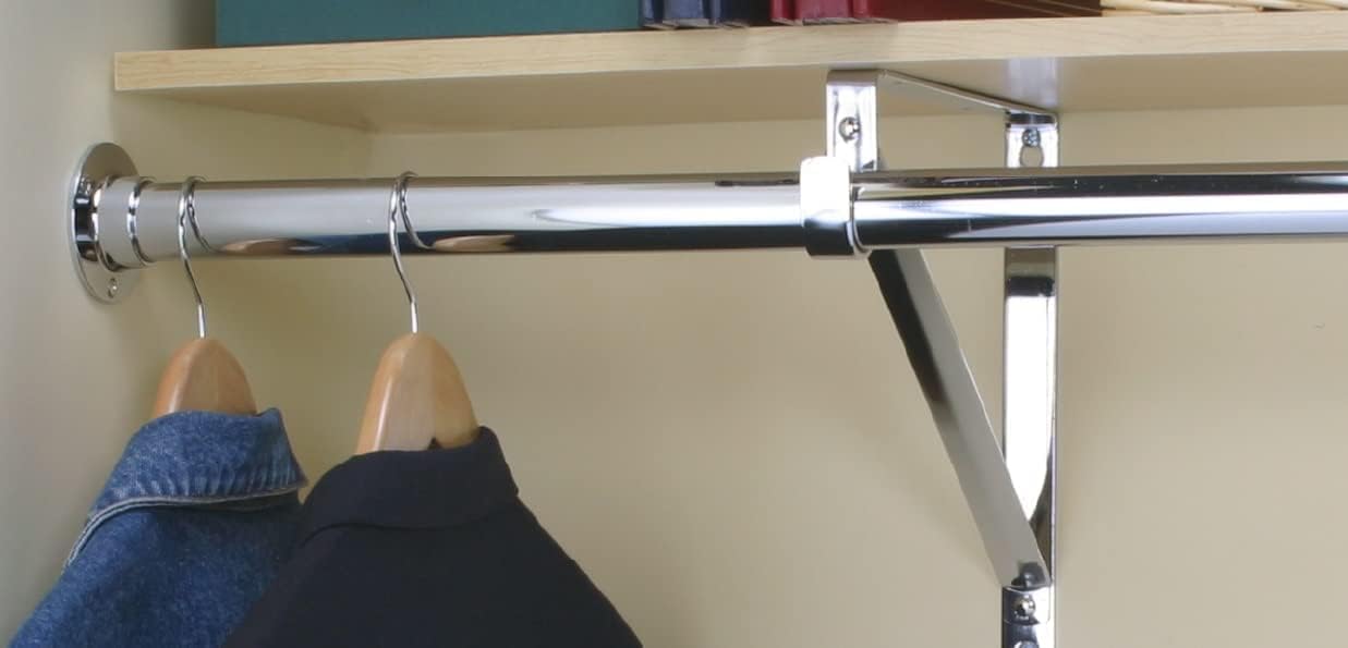 One Premium Heavy-Duty Wall Closet Shelf and Rod Bracket Support for up to 1-1/2" Diameter Round Wardrobe Rods
