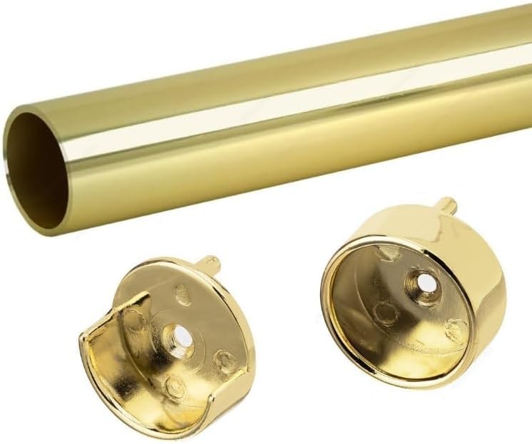 Polished Brass 1 5/16 Inch Diameter Round Wardrobe Closet Rod Tube with End Caps 18 inches to 96 inches Lengths