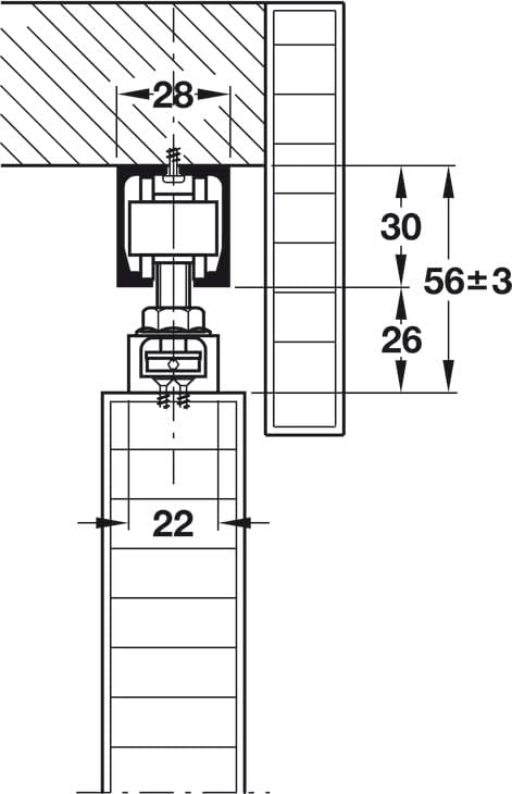 HAWA Junior 40/Z Single 88 Lb. Sliding Door Hardware Fitting Set Top Hung System with Upper Track 4' 7 1/8" up to 6' 6 3/4"