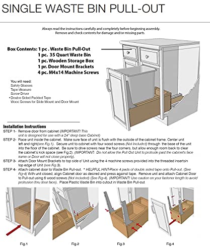 Hafele Single Wood Framed Bottom Mount Kitchen Pullout Waste Container Trash Can System with Soft Close Slides and Mounting Brackets