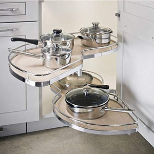 Lemans II Set 2-Shelf Lazy Susan with Soft-Close for Blind Base Corner Cabinets Chrome and Maple