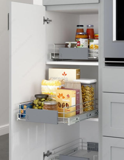 Heavy-Duty Steel Adjustable Pullout Wire Basket Pots, Pans, Lid Cookware, Pantry Cabinet Organizer