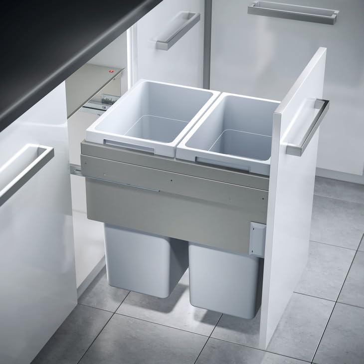 Hailo 2 x 38 Liters Double Waste Bin Sorter Euro-Cargo 45 with Soft-Close Telescopic Over Extension Pullout Slides and DoorKit