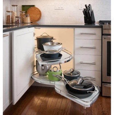 Hafele Kessebohmer LeMans II 2-Shelf Lazy Susan Set - Blind Corner Cabinet Storage (Chrome/White)