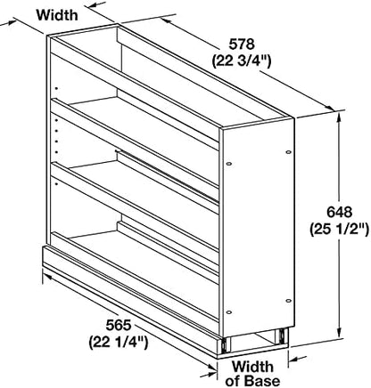 Häfele Soft-Close Base Cabinet Pullout Organizer with Adjustable Wood Shelves, Chrome Rails & Door Mount Brackets