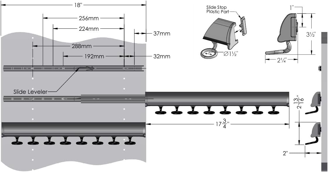 TAG Hardware Premium 8 Hook 17 7/8 Inch Long Full Extension Pullout Closet Wardrobe Scarf Rack