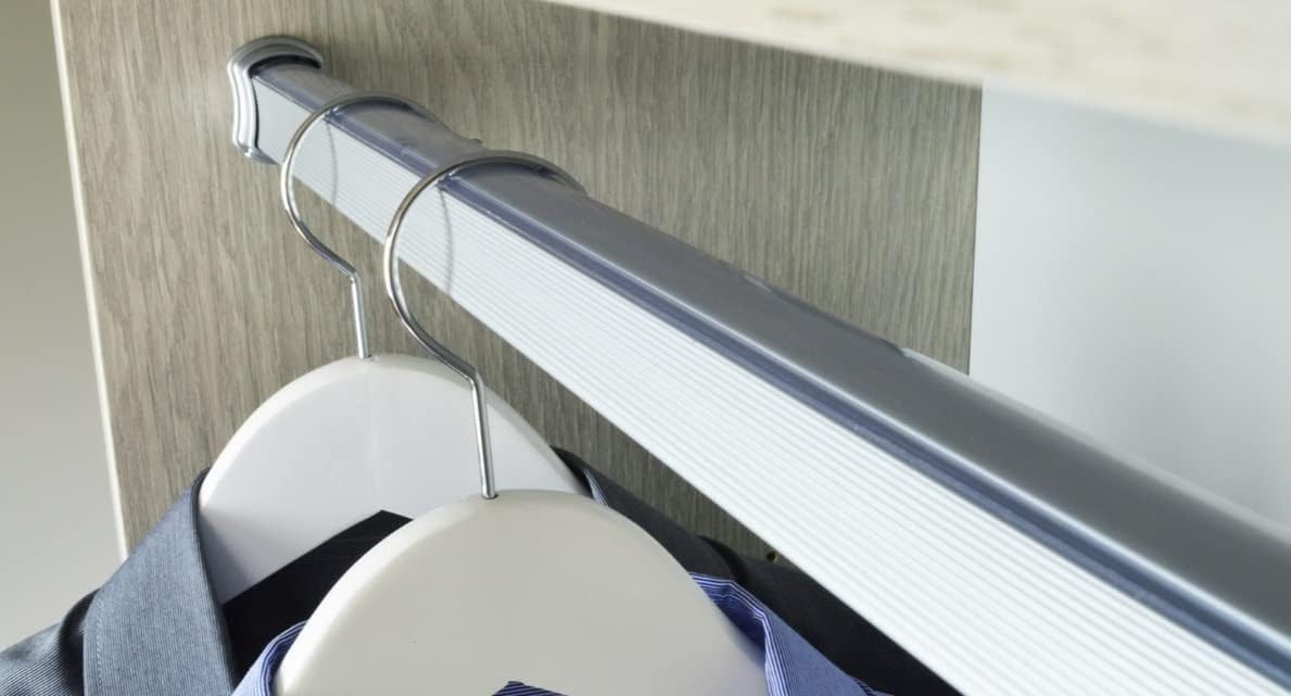 Custom Cut-to-Size Concave Closet Rod | Made-to-Order Wardrobe Hanging Rod with Supports