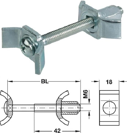 3-Inch Long Adjustable Steel Joint Bolts Fasteners for Recessed Work Surfaces and Countertops