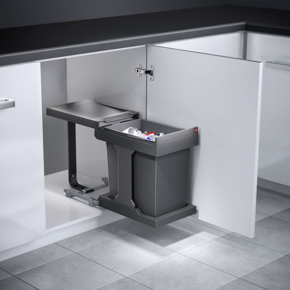 Hailo Solo 20 Liters (21.1 qrt) Low Height Pullout Trash Can System with Fixed Lid Made in Germany