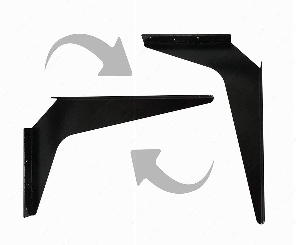 Kolossus RHC9910 One Pair Heavy-Duty 1/8" Steel Construction Textured Powder-Coat Reversible Brackets (Left and Right) with 45 Degree Notch