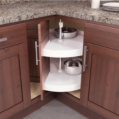 Vauth-Sagel Pie-Cut Door-Mounted Polymer 2-Shelf White Lazy Susan for Diagonal Corner Base Cabinets