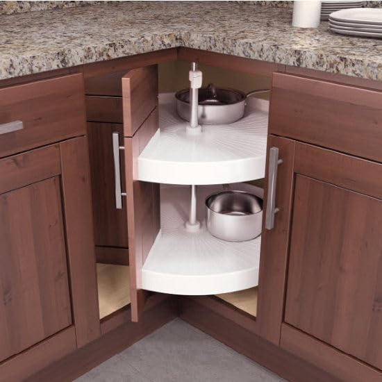Vauth-Sagel Pie-Cut Door-Mounted Polymer 2-Shelf White Lazy Susan for Diagonal Corner Base Cabinets