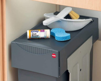 Hailo Tandem 30 Liters Pullout Bottom Mount Double Bin Trash System with Over Travel Slides Made in Germany