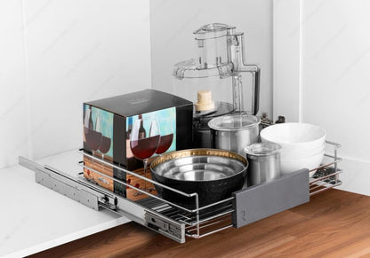 Heavy-Duty Steel Adjustable Pullout Wire Basket Pots, Pans, Lid Cookware, Pantry Cabinet Organizer
