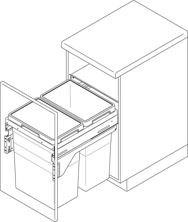 Hailo US Cargo 18 Full Access 54 Liters Waste Bin Soft-Close Pull-Out Organize Space Saver Organizer (2 x 37 Liter Bins)