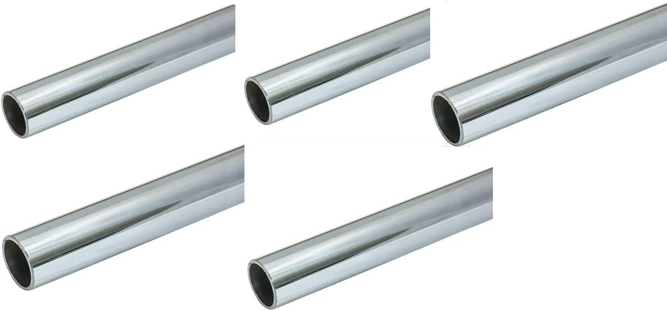 5-Case Pack 8 Feet Long Heavy-Duty Round 1-5/16" Diameter Wardrobe Closet Steel Tube Rods - 96 Inch Length Chrome Plated