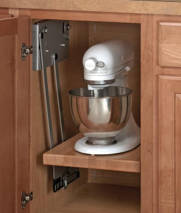 Hafele 504.20.900 Kitchen Appliance Hardware Stand Mixer Soft-Close Lift Steel Mechanism 60 Lb Storage Weight Capacity Platinum