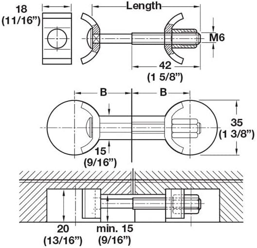 3-Inch Long Adjustable Steel Joint Bolts Fasteners for Recessed Work Surfaces and Countertops