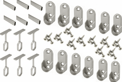 6 - Case ProPack | 8 FT (96") Oval Closet Wardrobe Rods Kit | Anodized Aluminum w/ 12 End Caps & 6 Center Supports - KI Home