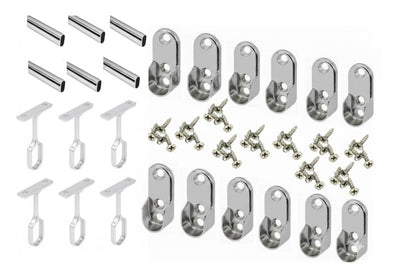 6 - Case ProPack | 8 FT (96") Oval Closet Wardrobe Rods Kit | Anodized Aluminum w/ 12 End Caps & 6 Center Supports - KI Home