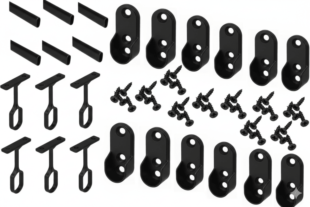 6 - Case ProPack | 8 FT (96") Oval Closet Wardrobe Rods Kit | Anodized Aluminum w/ 12 End Caps & 6 Center Supports - KI Home