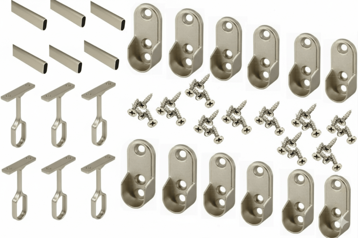 6 - Case ProPack | 8 FT (96") Oval Closet Wardrobe Rods Kit | Anodized Aluminum w/ 12 End Caps & 6 Center Supports - KI Home