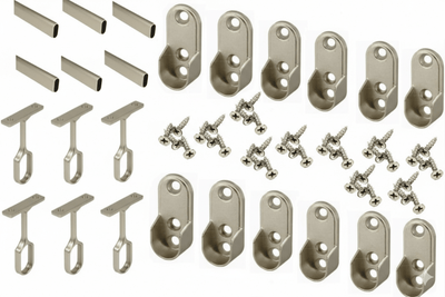 6 - Case ProPack | 8 FT (96") Oval Closet Wardrobe Rods Kit | Anodized Aluminum w/ 12 End Caps & 6 Center Supports - KI Home