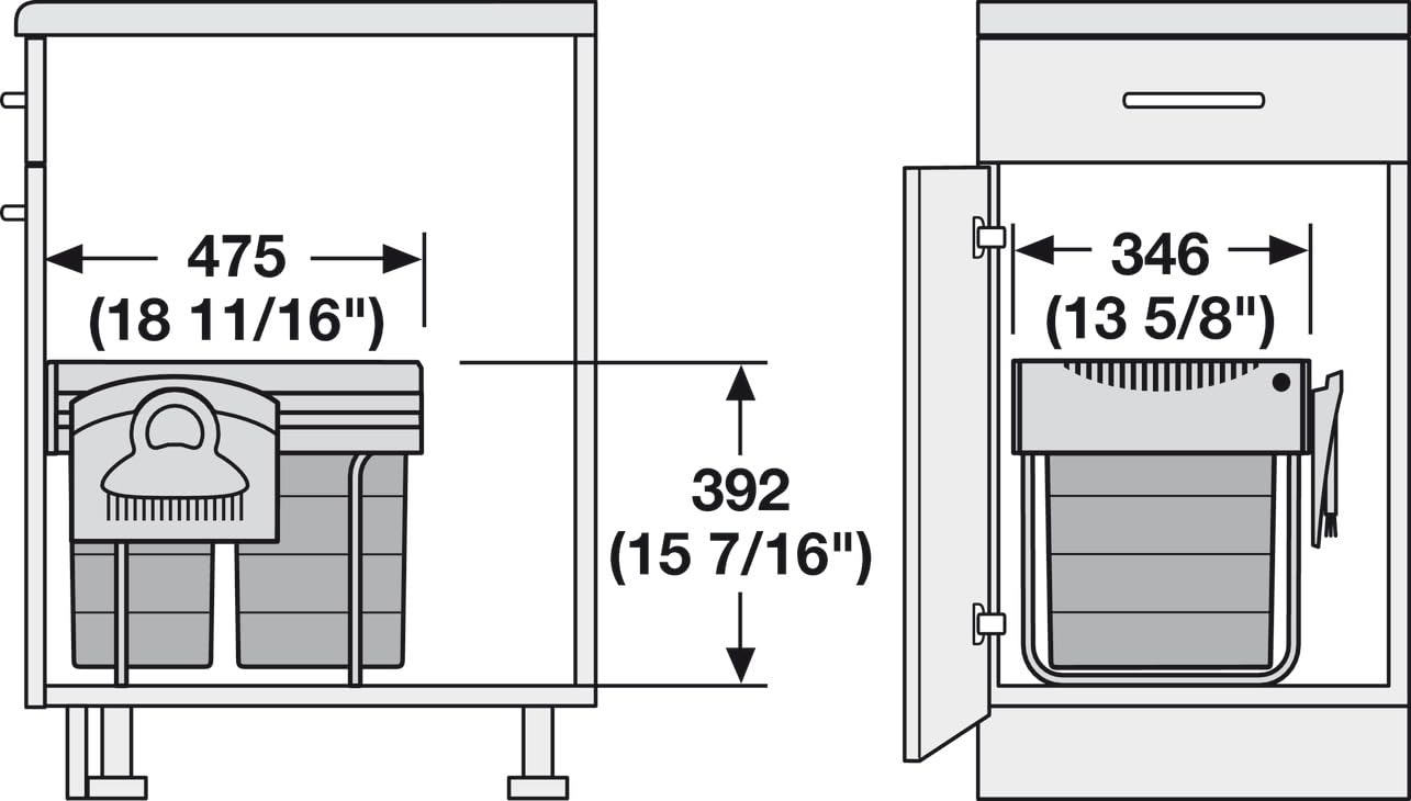 Hailo Double Waste Bin Tandem 40 Liters Pullout Under The Sink Space-Saver Waste Sorter Trash System with Dust Pan and Brush Made in Germany